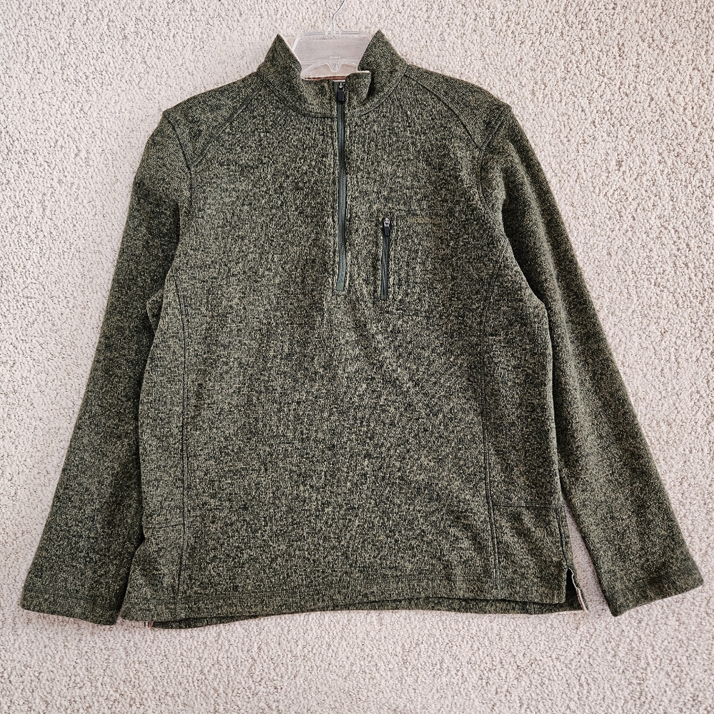 Woolrich Sweater Mens Green Quarter Zip Mock Neck Medium Outdoor Cabincore Layer